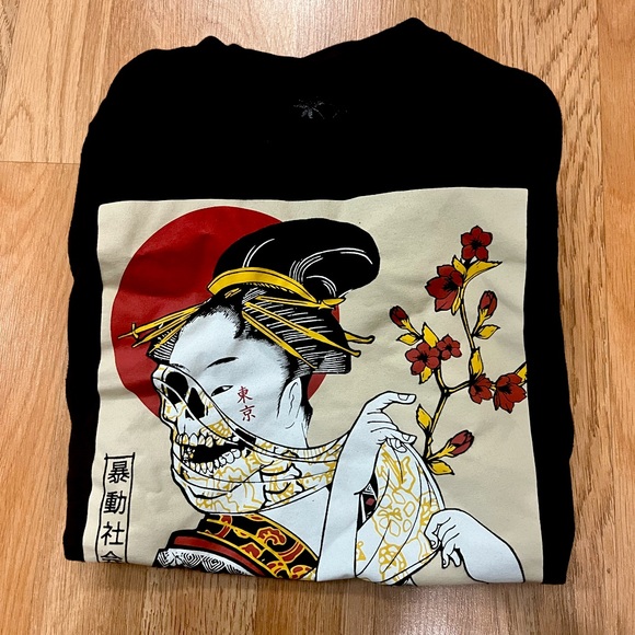 Black Japanese Skull Riot Society T-Shirt - Picture 2 of 2